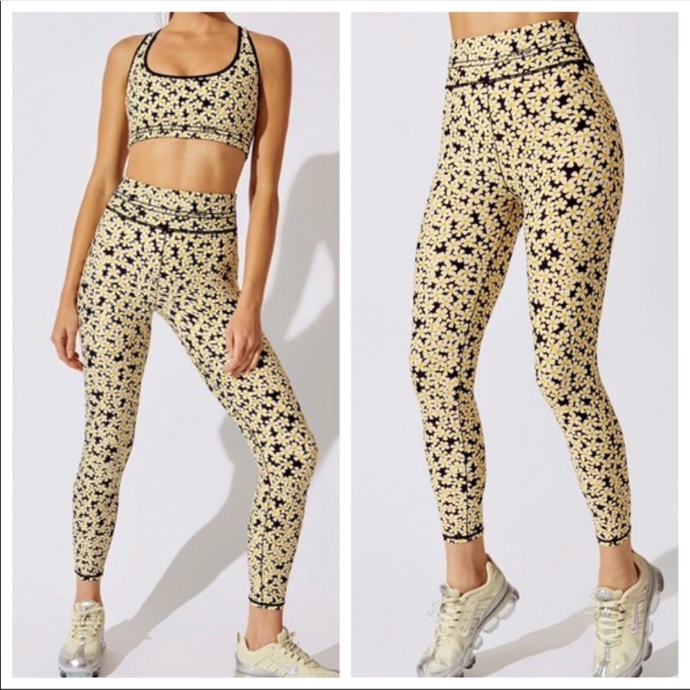 Adam Selman sport floral yellow daisy print high rise leggings NWT